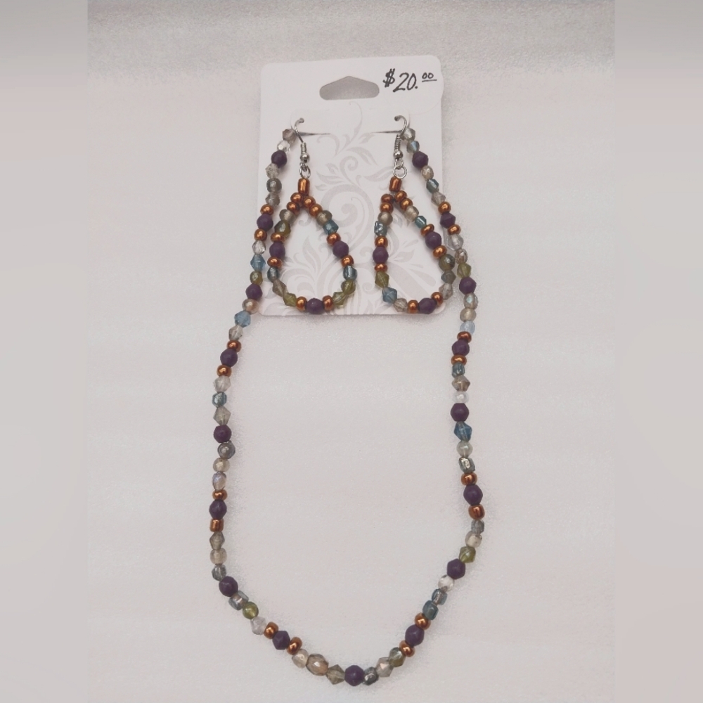 Glass Bead necklace and earring set